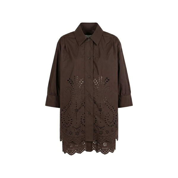 メイメイジェイ レディース プルオーバー トップス Broderie-anglaise scalloped-hem shirt Brown