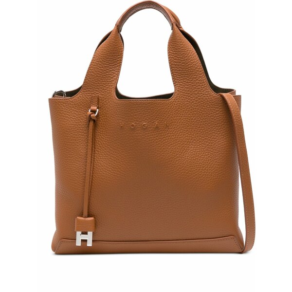 ホー火器 レディース トートバッグ 御徒面子 Embossed-logo leather tote bag Brown