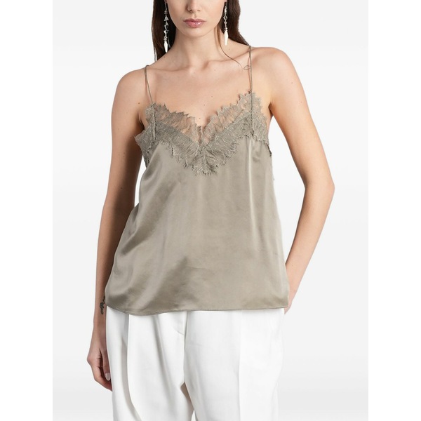 イロ レディース カットソー トップス Newin lace-trim silk top Green