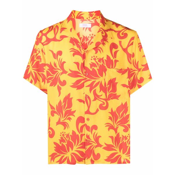 エアル メンズ シャツ トップス Tropical flowers short-sleeve shirt Yellow｜asty