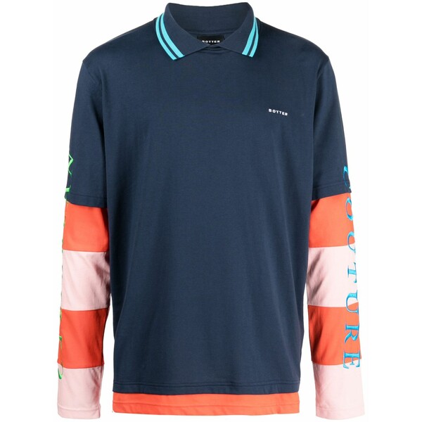 ボッター メンズ ティーシャツ トップス Layered-effect logo-embroidered t-shirt Blue