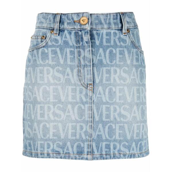 ヴェルサーチ レディース スコート ボトムス Versace allover denim miniskirt Blue