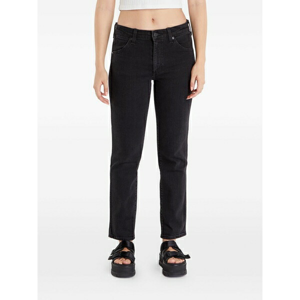 ラングラー レディース 心地よいズボン下 ボトムス Logo-patch slim-cut jeans Black