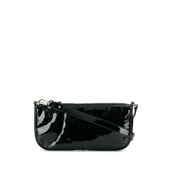 バイ毛革 レディース ショルダーバッグ 御徒面子 Black patent shoulder bag Black