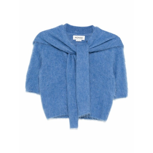 モンス  レディース 編み物\u0026スウェーター アウター Knitted scarf top Blue