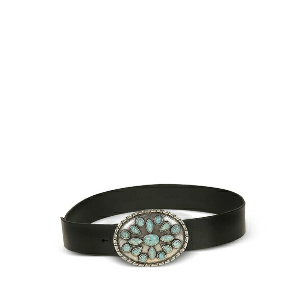 オルチアーニ レディース ベルト アクセサリー Turquoise-embellished leather belt Black|asty