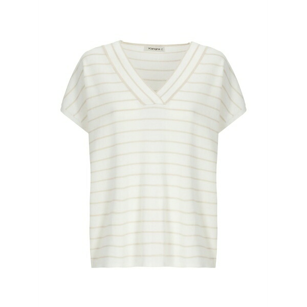 カングラ  レディース ティーシャツ トップス Striped v-neck t-shirt White
