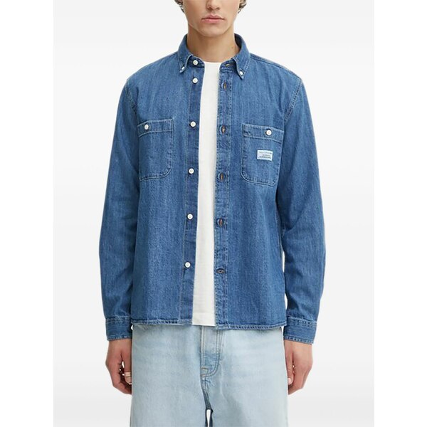 マルコポーロ メンズ プルオーバー トップス Buttoned patch-pocket shirt Blue