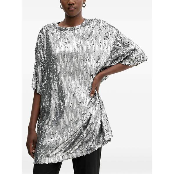 アニエバイ レディース 衣装 トップス Lul￡ sequin embellished t-shirt mini dress Silver