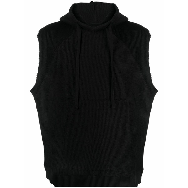 トム・Cr メンズ パーカー・スウェットシャツ アウター Raw-cut ribbed-knit sleeveless hoodie Black