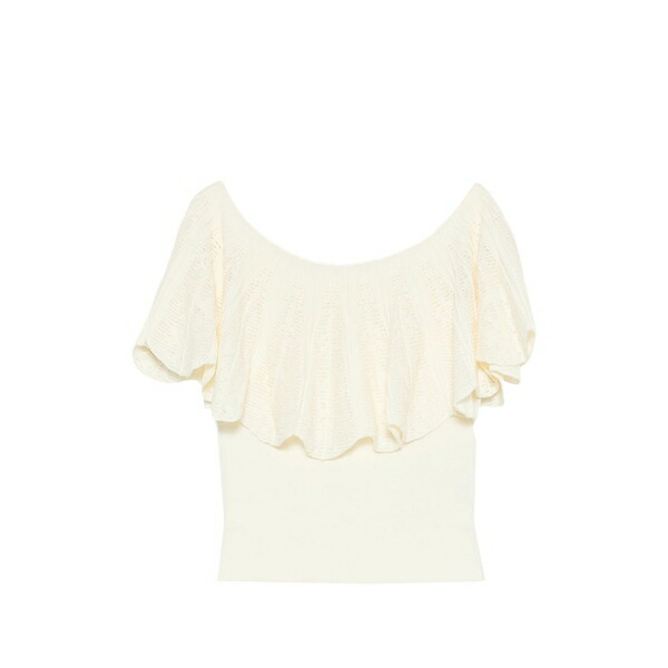 バッシュ レディース プルオーバー トップス Salda ruffled pointelle-knit top Neutrals