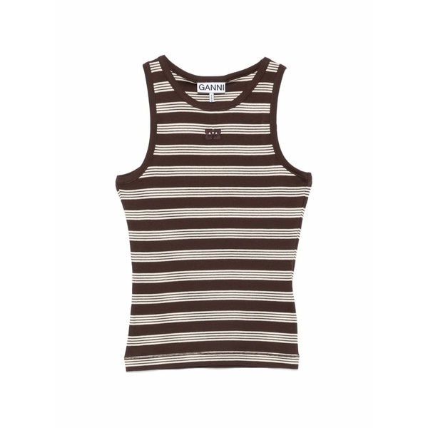 ガニー レディース カットソー トップス Striped ribbed-knit tank top Brown