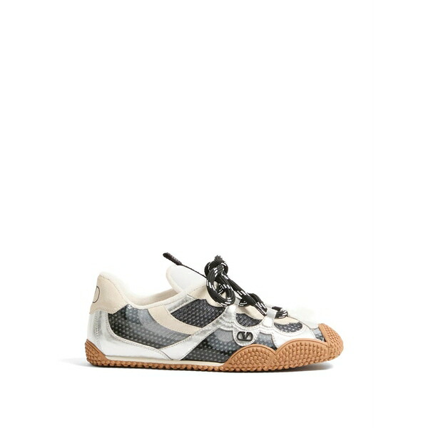 ヴァレンティノ ガラヴァーニ レディース スニーカー シューズ Amphibia sneakers in rubberized calfskin and laminated nappa Silver｜asty