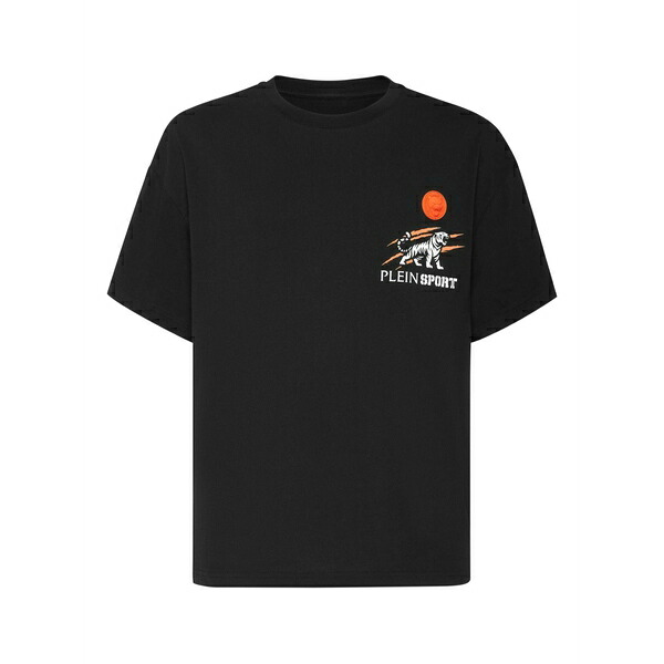 飾り気の無い運動競技 メンズ プルオーバー トップス Graphic-print round-neck t-shirt Black