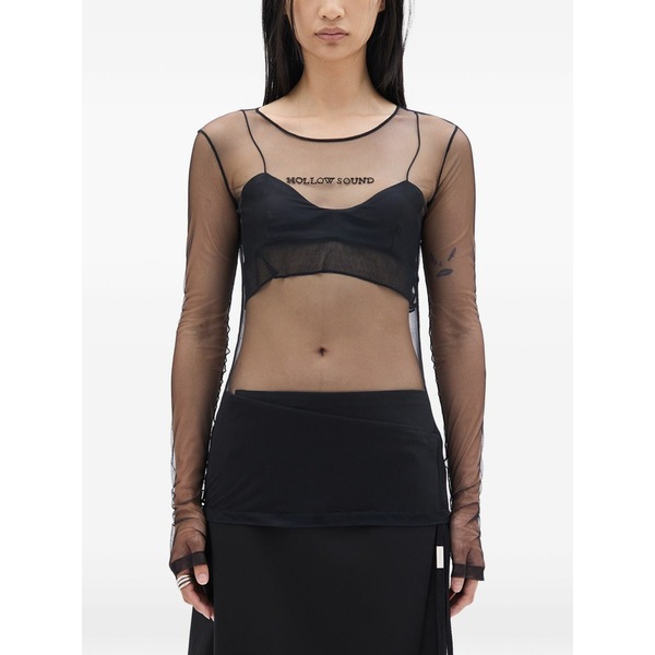 アン ドゥムルメステール レディース プルオーバー トップス Fiene \u0027\u0027hollow sound\u0027\u0027 tulle t-shirt Black