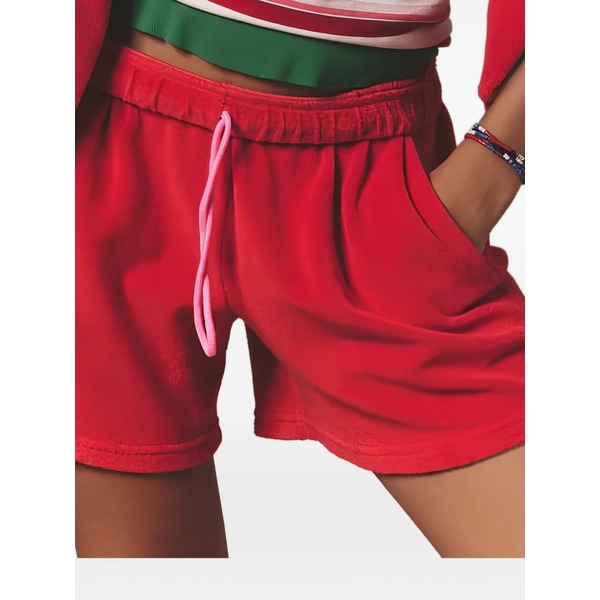キセレナ レディース 心地好いズボン下 ボトムス Drawstring towelling shorts Red