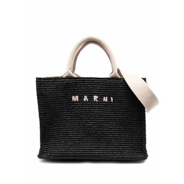 マルニ レディース トートバッグ 御徒面子 Logo raffia-effect tote bag Black