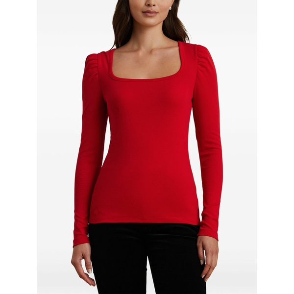 ラルフローレン レディース Tシャツ トップス Puff-sleeve square-neck top Red｜asty