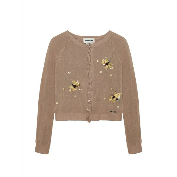 シュシュ/火箸 レディース ジレー アウター Floral-embellishment cardigan Neutrals