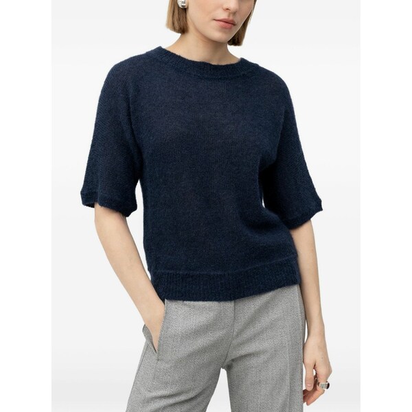 雇い主 レディース 編み物\u0026ティーシャツ アウター Short-sleeve sweater Blue