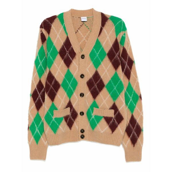 アスペジ メンズ ジレー アウター Argyle-pattern cardigan Neutrals