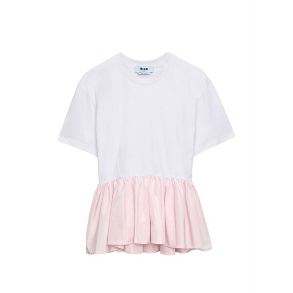 エムエスジイエム レディース プルオーバー トップス Ruffled t-shirt White