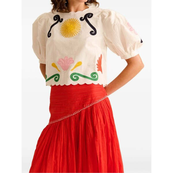 キャロリーナケー レディース ティーシャツ トップス Lara embroidered scallop-edge top White