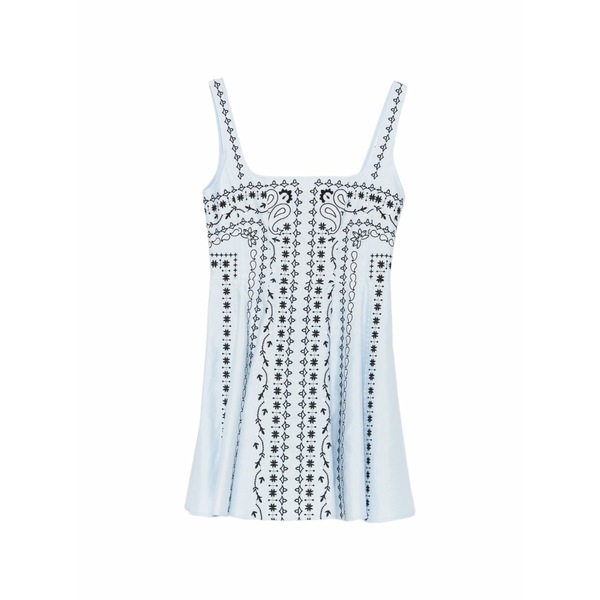 マージュ レディース ワンピース トップス Embroidered square-neck mini dress Blue|asty