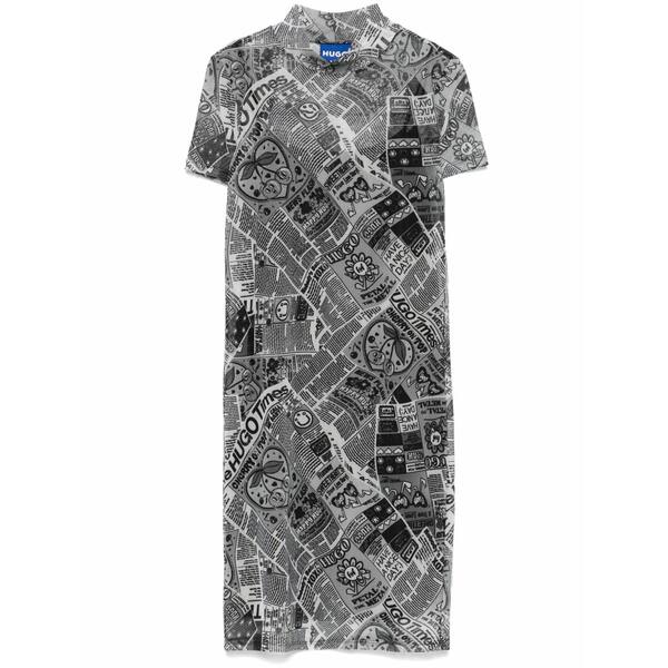 ボス レディース ワンピース トップス Newspaper-print mesh mini dress Grey｜asty
