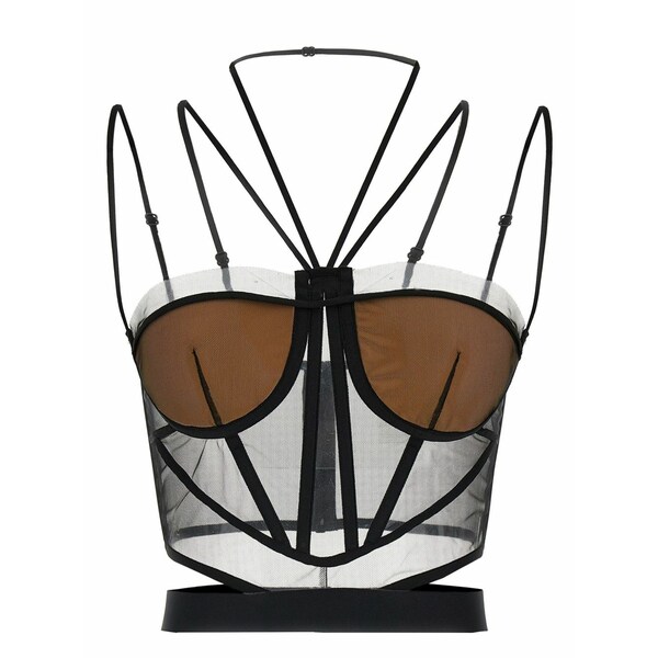 ネンシ ドジャカ レディース カットソー トップス Sheer-panelled corset top Black｜asty