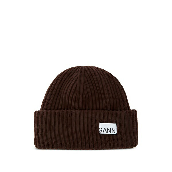 ガニー レディース かぶり笠 佩び物 Ribbed patch beanie hat Brown
