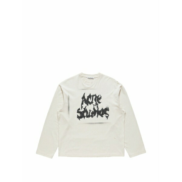アクネ ストゥディオズ メンズ プルオーバー トップス Logo-print distressed t-shirt Neutrals