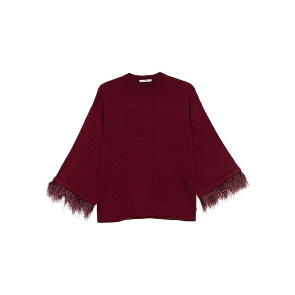 ツイン書き割り レディース 編み物\u0026プルオーバー アウター Feather-trim sweater Red
