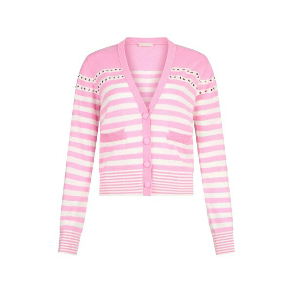 リュージョー レディース ジレー アウター Striped jewel- appliqu￡ cardigan Pink