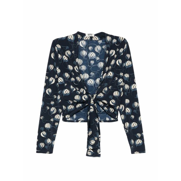 シユ レディース プルオーバー トップス Balloon-print tie-front blouse Blue