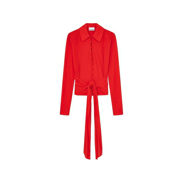 ガニー レディース プルオーバー トップス Marl-mesh tie-fastening blouse Red