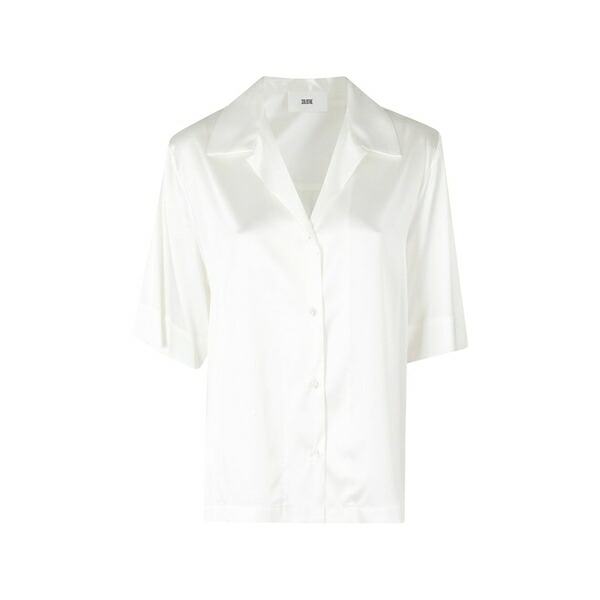 ソロトレ レディース ティーシャツ トップス Satin-finish short-sleeved shirt White