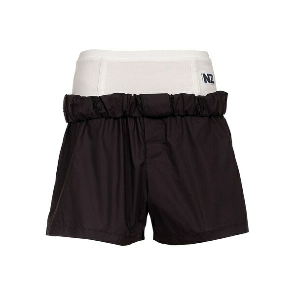 ナターシャジンコ メンズ 心地好いズボン下 ボトムス Elastic-waistband logo-tag shorts Black