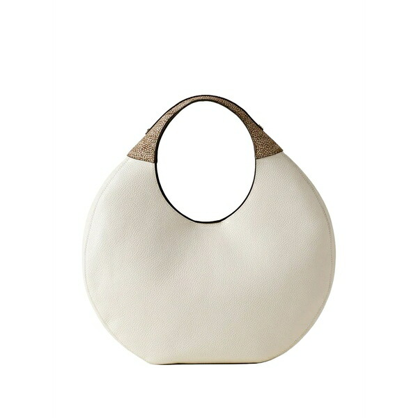 ボルボネーゼ レディース トートバッグ 御徒面子 Large full moon pebbled leather tote bag White