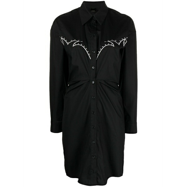 ピンコ レディース 衣装 トップス Embroidered cotton shirt dress Black