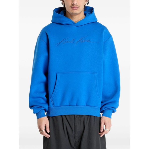長い巻き毛 カナイ メンズ パーカー・スウェットシャツ アウター Embroidered-logo hoodie Blue