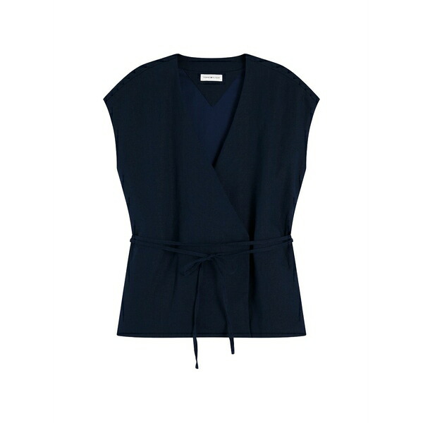 トミー ヒルフィガー レディース ジャケット&ブルゾン アウター Wrap-style belted waistcoat Blue|asty
