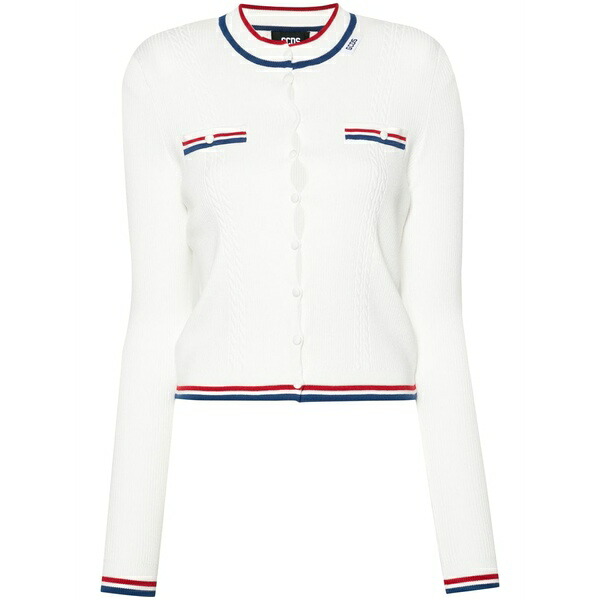 ジーシーディーエス レディース ジレー アウター Striped-trim ribbed cardigan White