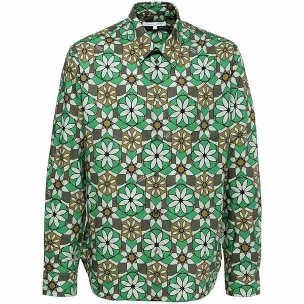 住み家 稲荷 メンズ プルオーバー トップス Floral-print shirt Green
