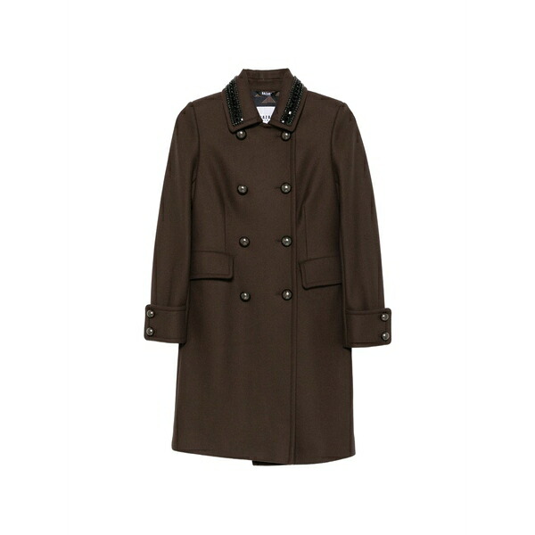 バザー晴れ晴れしい レディース 厚地の外套 アウター Bead-embellishment double-breasted coat Brown