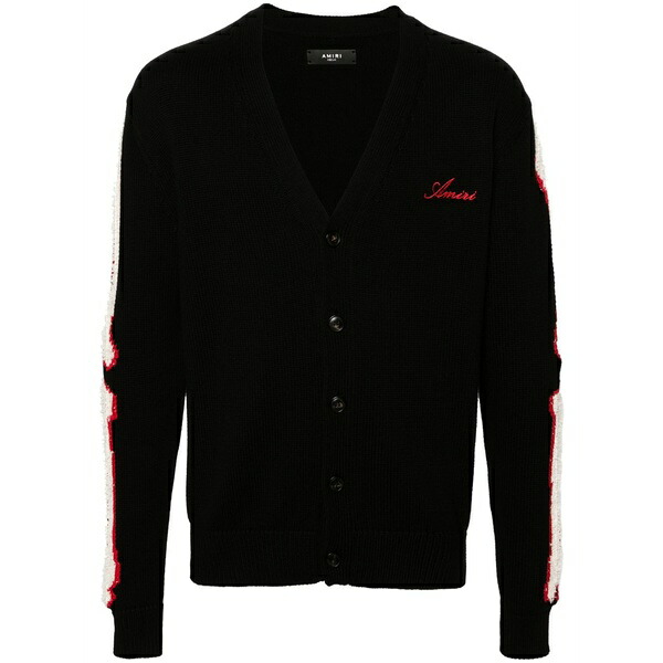 アミリ メンズ ジレー アウター Bones intarsia-knit cardigan Black