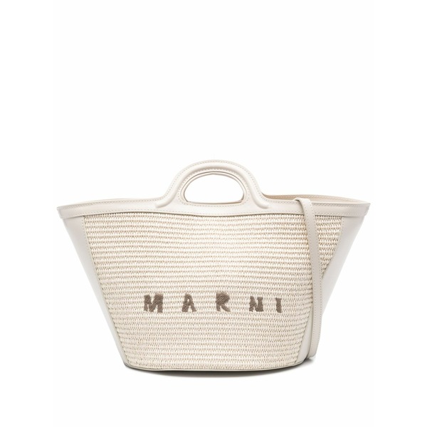 マルニ レディース トートバッグ 御徒面子 Logo-embroidered interwoven tote bag White