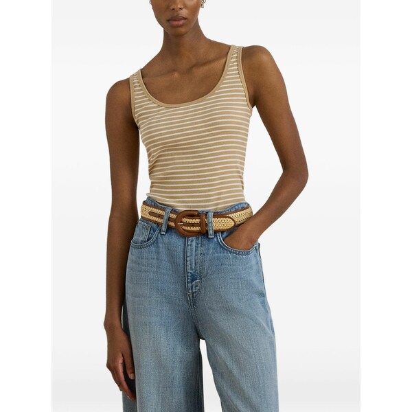 ラルフローレン レディース カットソー トップス Striped ribbed-knit tank top Neutrals