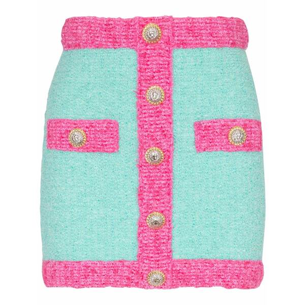 バルマン レディース スコート ボトムス Button-embellished boucl￡ mini skirt Blue