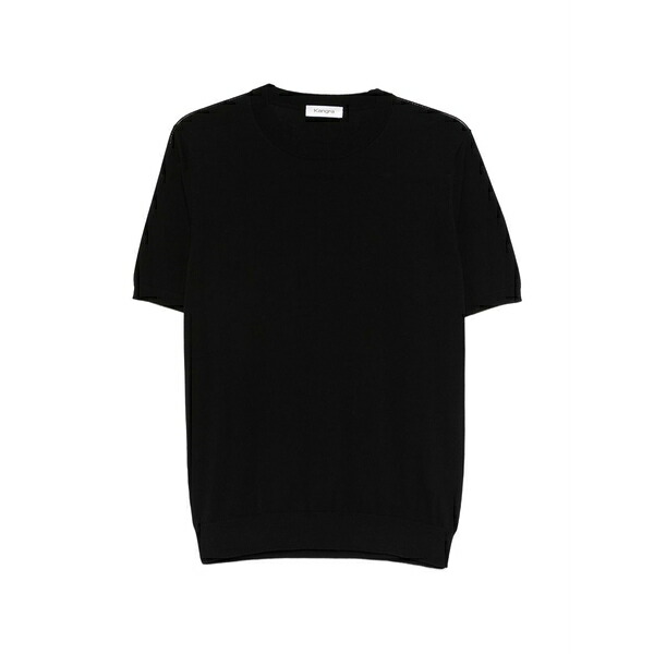 カングラ  メンズ プルオーバー トップス Cotton short-sleeve sweater Black